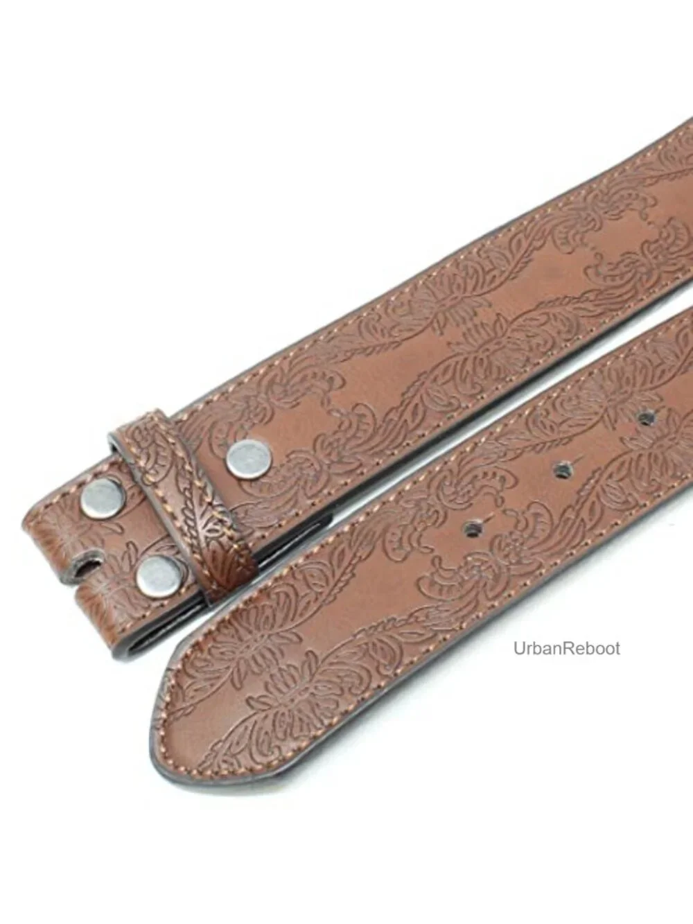 Western Tooled Floral Leather Belt Strap with Snaps 1.5